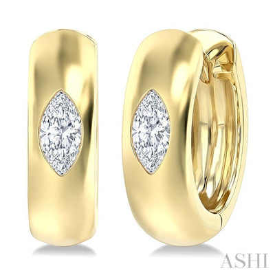 Marquise Shape Bezel Set Diamond Huggie Fashion Earrings
