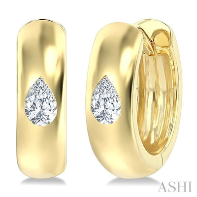 Pear Shape Bezel Set Diamond Huggie Fashion Earrings