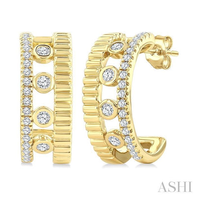 Golden Glow Bezel Layered Diamond Fashion Half Hoop Earrings