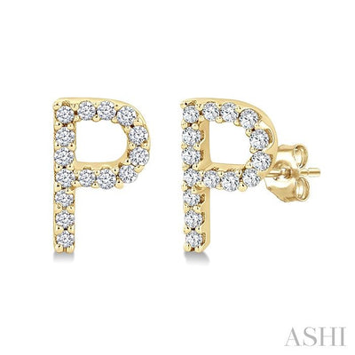 Block 'P' Initial Diamond Earrings
