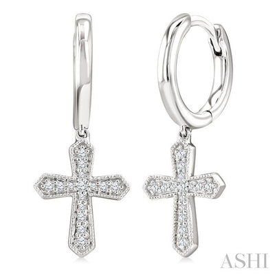 Cross Petite Diamond Huggie Fashion Earrings