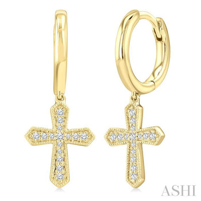 Cross Petite Diamond Huggie Fashion Earrings