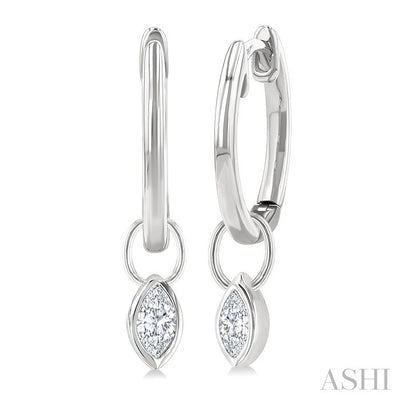 Marquise Shape Bezel Set Diamond Huggie Fashion Earrings