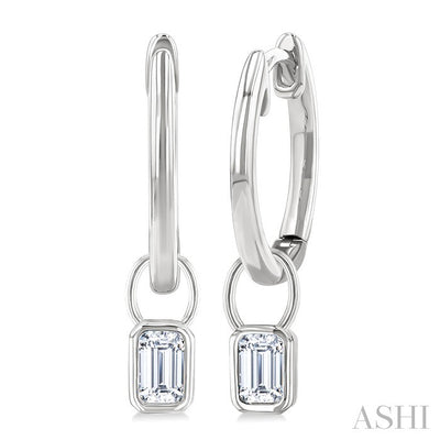 Emerald Shape Bezel Set Diamond Huggie Fashion Earrings