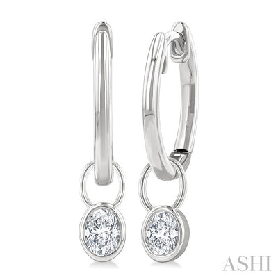 Oval Shape Bezel Set Diamond Huggie Fashion Earrings