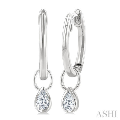Pear Shape Bezel Set Diamond Huggie Fashion Earrings