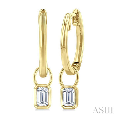 Emerald Shape Bezel Set Diamond Huggie Fashion Earrings