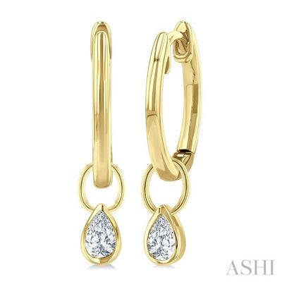 Pear Shape Bezel Set Diamond Huggie Fashion Earrings