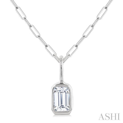 Emerald Shape Bezel Set Paperclip Diamond Fashion Pendant