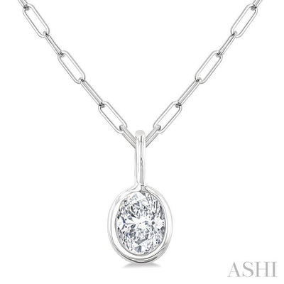 Oval Shape Bezel Set Paperclip Diamond Fashion Pendant