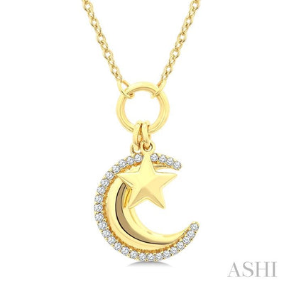 Crescent Moon & Star Charm Diamond Fashion Pendant