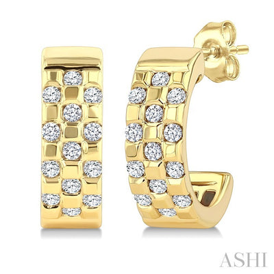 Golden Glow Checkered Diamond Fashion Half Hoop Earrings