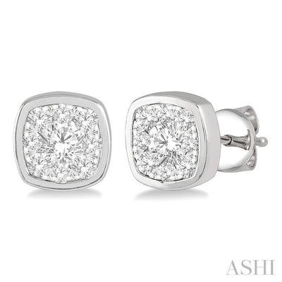 Cushion Shape Bezel Set Lovebright Essential Diamond Stud Earrings