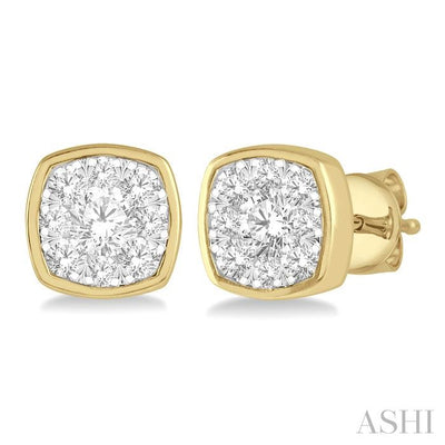 Cushion Shape Bezel Set Lovebright Essential Diamond Stud Earrings