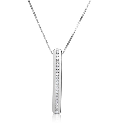 Sterling Silver White Sapphire Vertical Bar Pendant