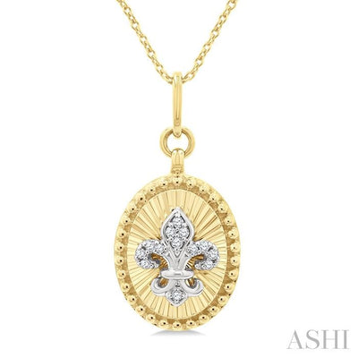 Oval Fleur De Lis Fluted Diamond Fashion Pendant