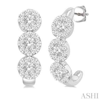 Round Shape Past Present & Future Lovebright Diamond Half Hoop Earrings