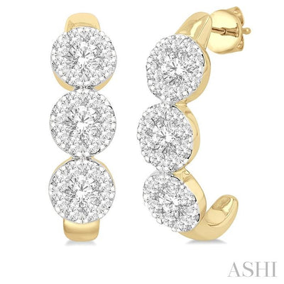 Round Shape Past Present & Future Lovebright Diamond Half Hoop Earrings