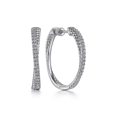 Bujukan Sterling Silver White Sapphire Hoop Earrings