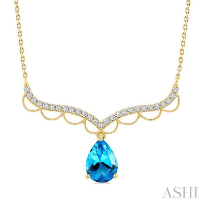 Pear Shape Gemstone & Diamond Fashion Necklace