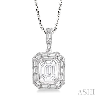 Pie Cut Emerald Halo Fusion Diamond Pendant