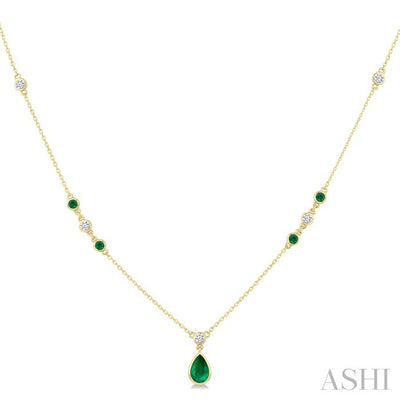 Pear Shape Gemstone & Diamond Drop Necklace