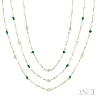 Mixed Shape Gemstone & Diamond Station Necklace