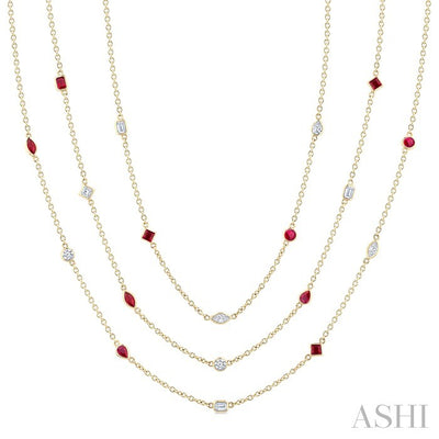 Mixed Shape Gemstone & Diamond Station Necklace