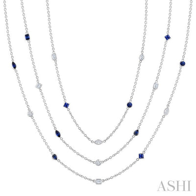 Mixed Shape Gemstone & Diamond Station Necklace