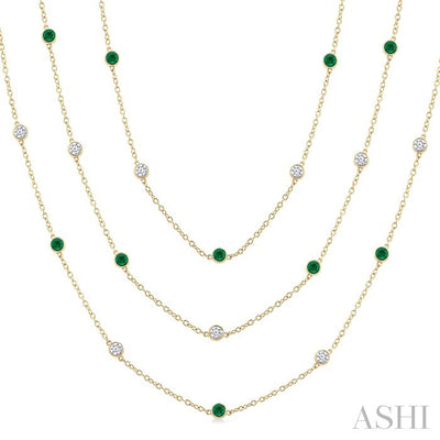 Round Shape Gemstone & Diamond Station Necklace