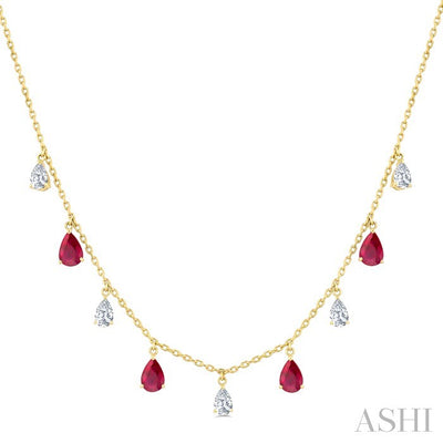 Pear Shape Gemstone & Diamond Station Necklace