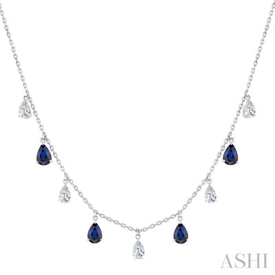 Pear Shape Gemstone & Diamond Station Necklace