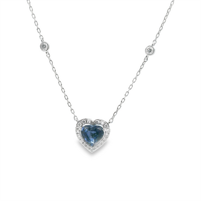 Heart Sapphire & Diamond Station Necklace