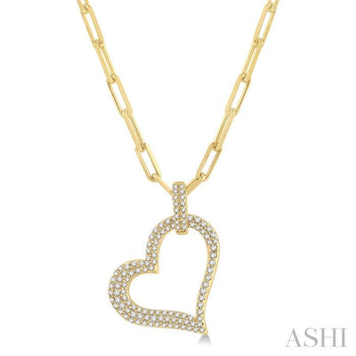 Pave-Set Heart Shape Paperclip Diamond Fashion Pendant