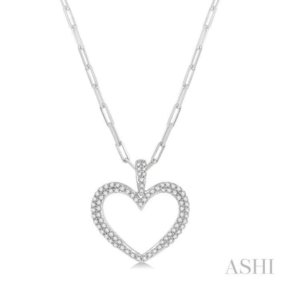 Pave-Set Heart Shape Paperclip Diamond Fashion Pendant
