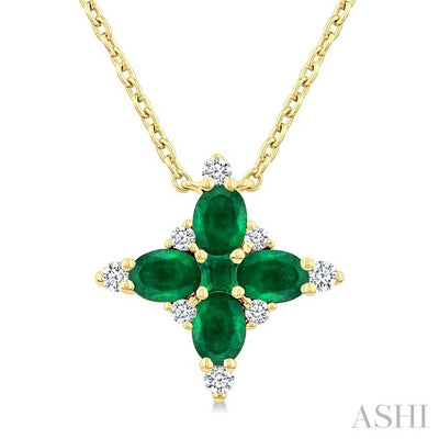 Oval Shape Floral Gemstone & Diamond Pendant