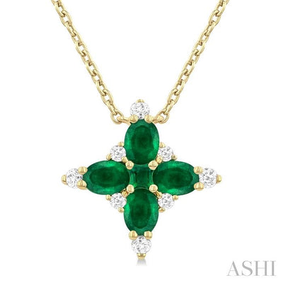 Oval Shape Floral Gemstone & Diamond Pendant