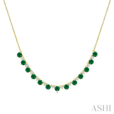 Round Shape Gemstone & Diamond Tennis Necklace