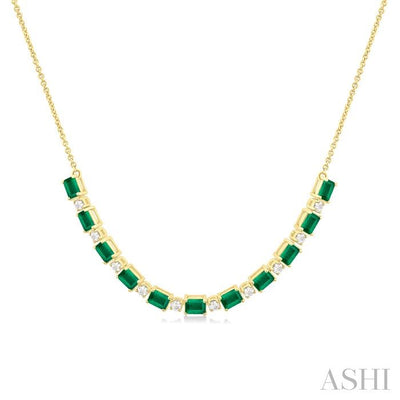 Emerald Shape Gemstone & Diamond Tennis Necklace