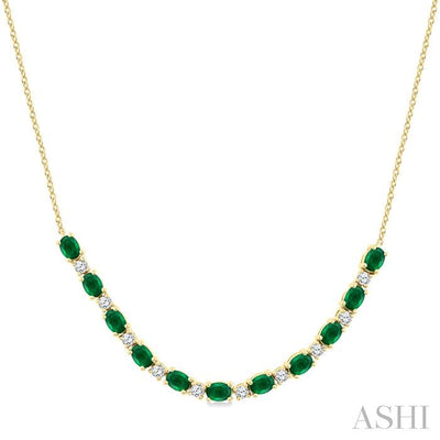 Oval Shape Gemstone & Diamond Tennis Necklace