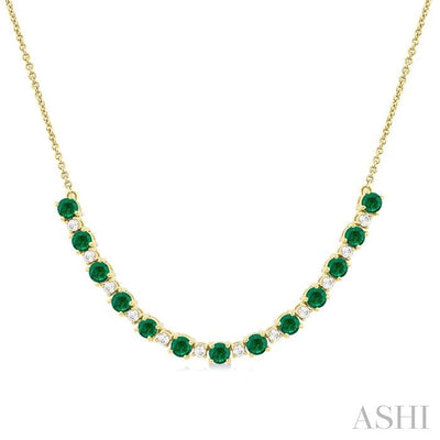 Round Shape Gemstone & Diamond Tennis Necklace