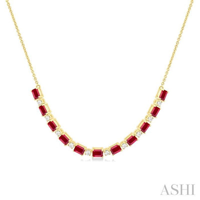 Emerald Shape Gemstone & Diamond Tennis Necklace