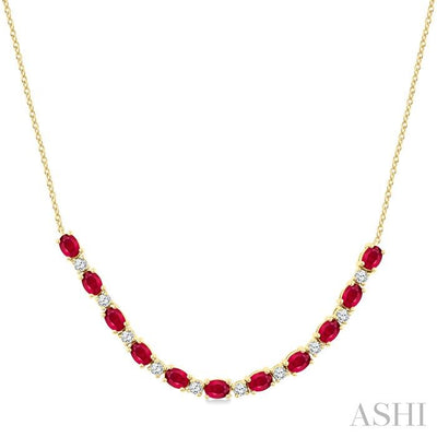 Oval Shape Gemstone & Diamond Tennis Necklace