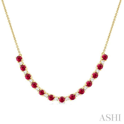 Round Shape Gemstone & Diamond Tennis Necklace
