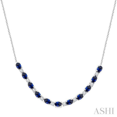 Oval Shape Gemstone & Diamond Tennis Necklace