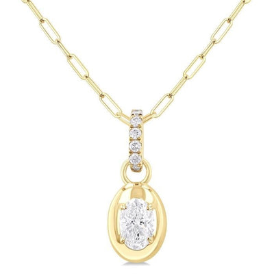 Diamond Drop Pendant with Paperclip Chain
