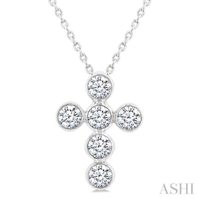 6 Stone Bezel Cross Diamond Fashion Pendant