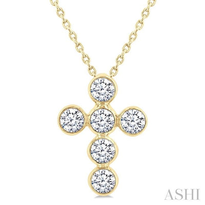 6 Stone Bezel Cross Diamond Fashion Pendant