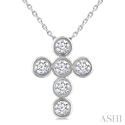 6 Stone Bezel Cross Diamond Fashion Pendant