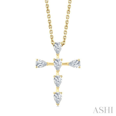 Pear Shape 6 Stone Cross Diamond Fashion Pendant